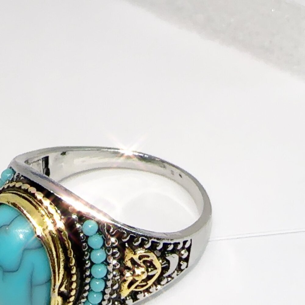 Mens Turquoise Ring Gold and Silver Accents Size 10 - Picture 7 of 7